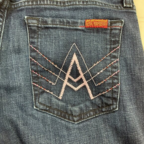 7 For All Mankind APocket Flare Dark Wash Jeans Womens Size 28 Denim Cotton Blen - Picture 9 of 12